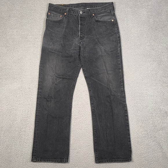 Vintage Levis 501xx Jeans Mens 34x32 Black Denim Great Fade Grunge Button Fly - Picture 2 of 13